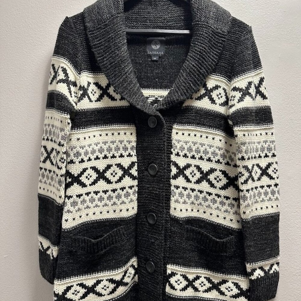 Sansara Nordic Shawl Collar Cardigan Sweater | Size Small | Wool Blend